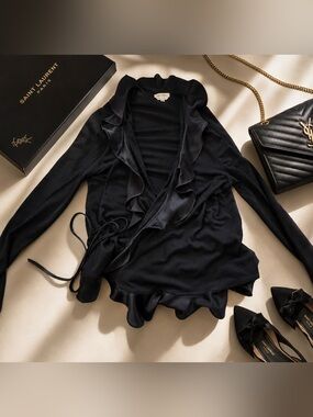 Max Mara Elegant Black Wrap Cardigan max Mara ruffles